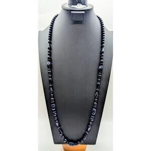 Navy Glass Multi-Shape Bead 36" Single Strand Necklace W/ Lobster Clasp